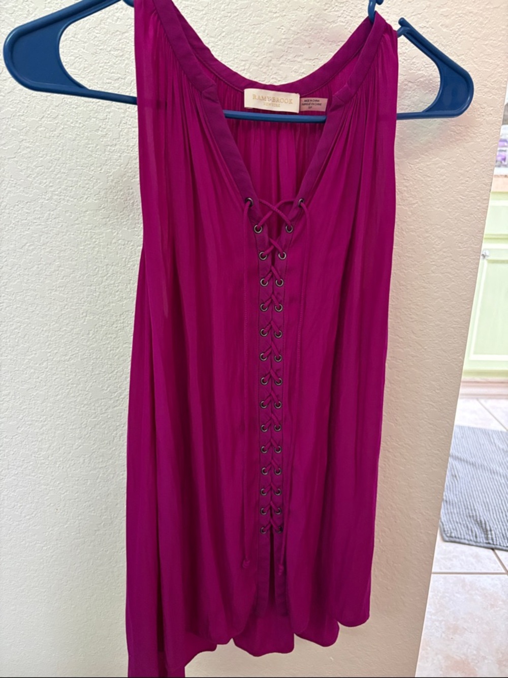 Ramy Brook Magenta Lace-Up Sleeveless Camisole